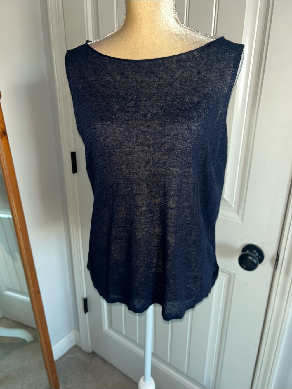NEW Eileen Fisher Sleeveless Organic Linen Blend Navy Women’s Tank Top Sz M